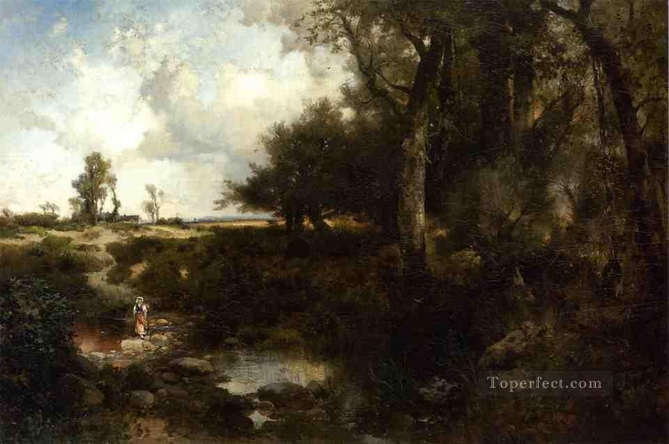 Crossing the Brook Near Plainfield New Jersey Rocky Mountains School Thomas Moran Oil Paintings